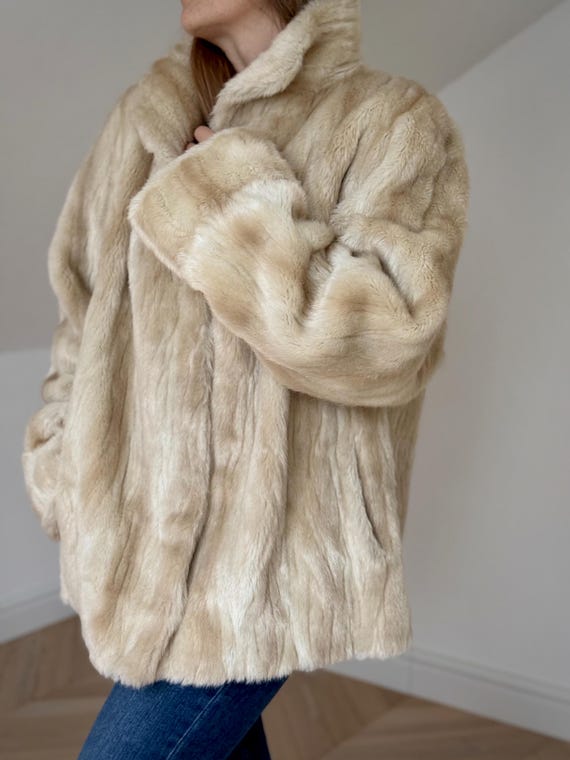 Vintage Faux Mink Fur Jacket – Louis Féraud Lined Cream Beige Coat