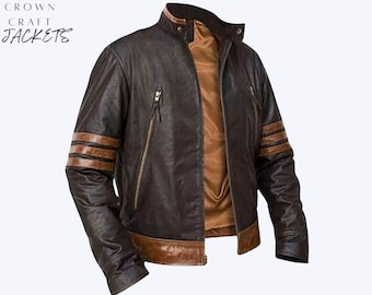 Premium Wolverine Jacket – X-Men Origins Brown Bomber Biker Style Leather Coat for Men | Hugh Jackman Cosplay