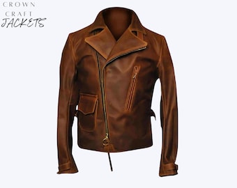 Chaqueta de edición limitada del Capitán América: El Primer Vengador, abrigo de cuero de motociclista marrón desgastado