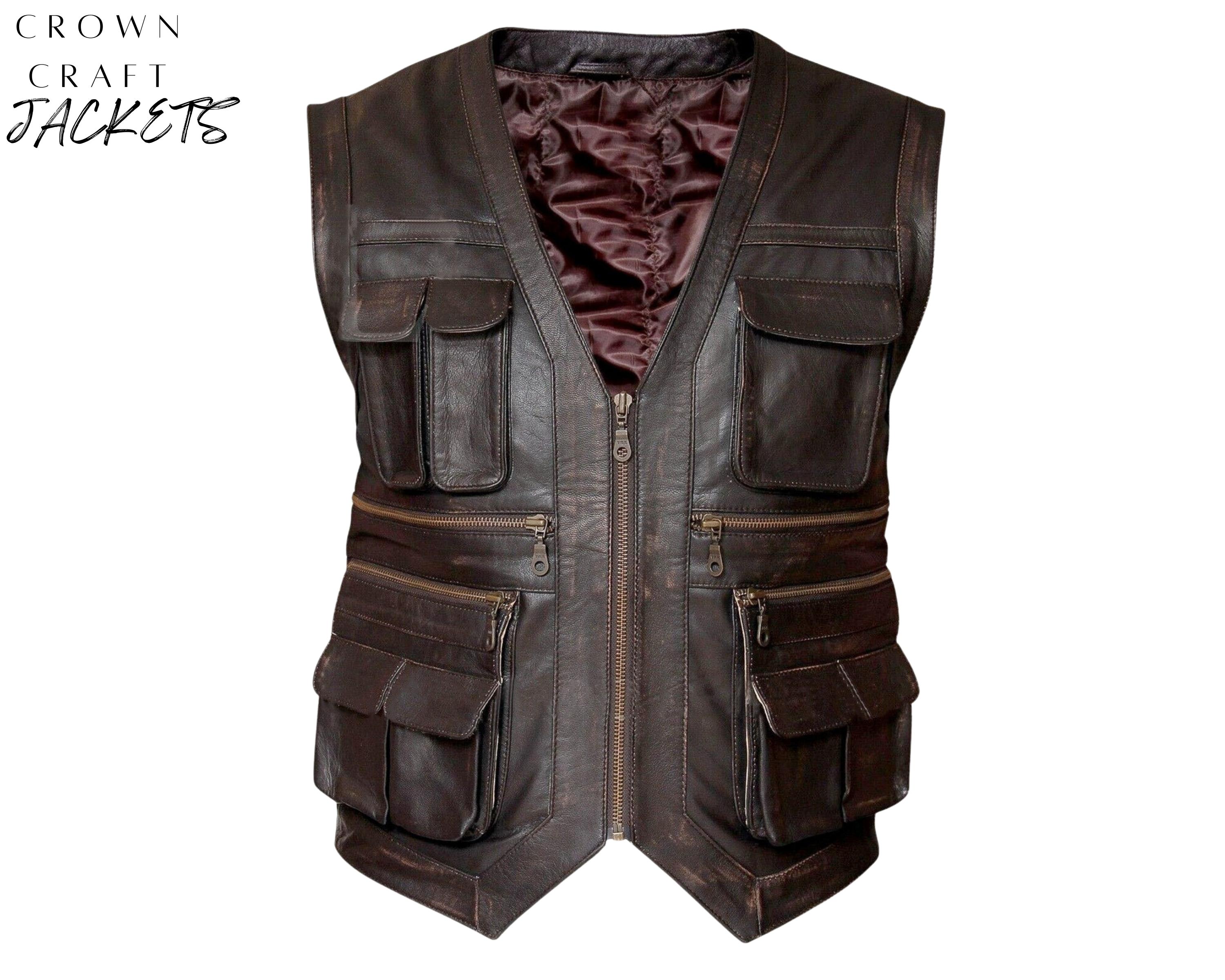 Premium Owen Grady Jurassic World Vest - Chris Pratt Brown Hunter Biker Leather Vest for Men