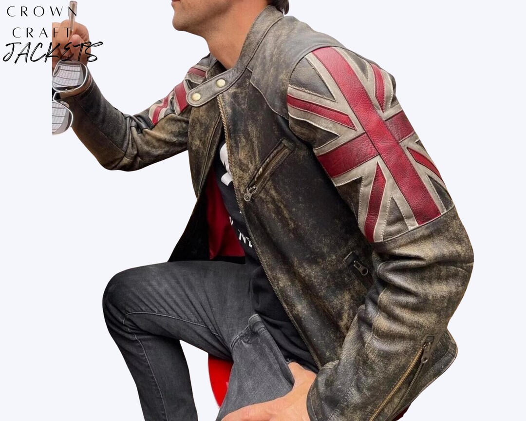 限定版ユニオンジャックバイカージャケット - メンズヴィンテージ風