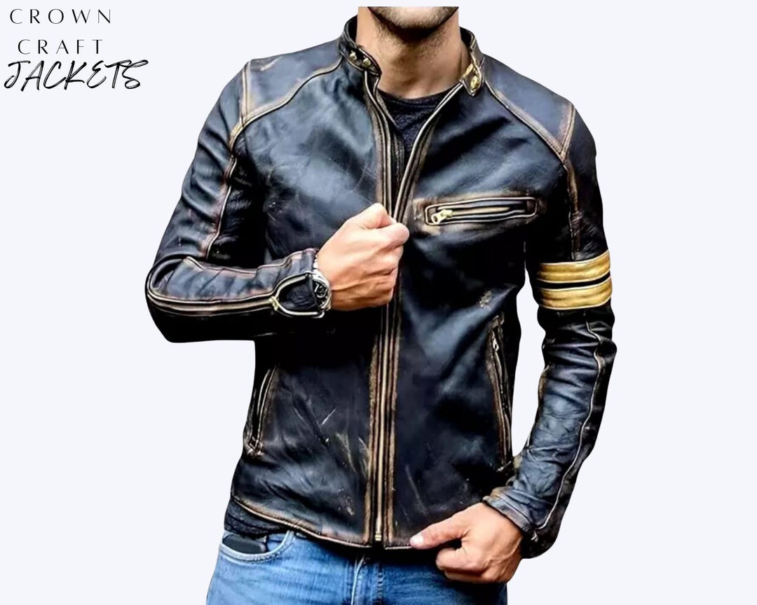 Ultimate Black Cafe Racer Jacket – Men’s Distressed Leather Biker ...