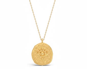 Handmade 14K Gold Evil Eye Necklace, Minimalist Talisman