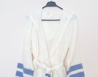 Turkish towel robe, unisex, man bathrobe, hooded, Ecofriendly, Beach, SPA, Turkish Cotton robe, Bathrobe for Him, Christmas gift ,  blue