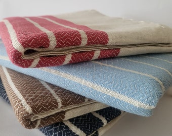 Set of 4 Turkish towels, peshtemals, natural linen, bath and body, spa, gift, beach, house, hammam, summer, red, brown, light blue, and navy