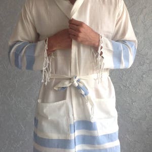 Turkish towel robe, unisex, man bathrobe, Ecofriendly, Woman bathrobe, Turkish Cotton robe, Bathrobe for Him, Christmas gift , light blue image 2