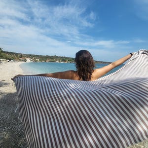 Natural Turkish Cotton Peshtemal Towel: Gray Striped Beach & Spa Towel