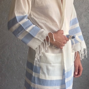 Turkish towel robe, unisex, man bathrobe, Ecofriendly, Woman bathrobe, Turkish Cotton robe, Bathrobe for Him, Christmas gift , light blue image 5