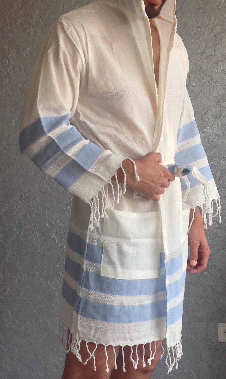 Turkish towel robe, unisex, man bathrobe, Ecofriendly, Woman bathrobe, Turkish Cotton robe, Bathrobe for Him, Christmas gift , light blue image 5