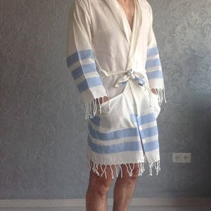 Turkish towel robe, unisex, man bathrobe, Ecofriendly, Woman bathrobe, Turkish Cotton robe, Bathrobe for Him, Christmas gift , light blue image 3