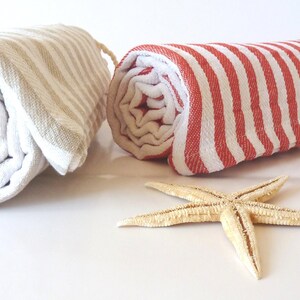 SALE, Set of 2 Turkish Towel, Peshtemal, Bath towel, Beach towel, Hammam towel, Spa Towel, yoga, Light Brown and Red , Christmas gift image 2