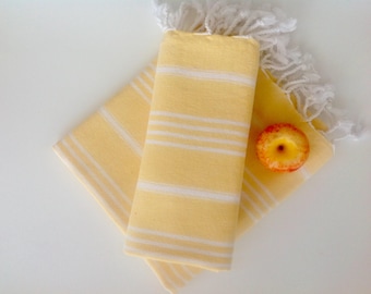 Set of  2 Turkish Ecofriendly Hand Towel (Peshkir), Organic, Tea Towel, Kitchen,  Soft Head, Towel, yellow , Christmas gift , mom , mother