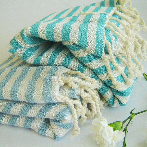 SALE Set of 2 Turkish Towel, Peshtemal, Beach towel, Bath towel, Christmas gift ,natural cotton, Gift, aqua and baby blue, mother's day gift