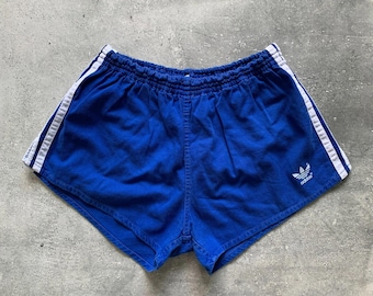 Pantalones cortos Adidas Racer de algodón azul con 3 rayas, estilo vintage de los años 80, talla M.
