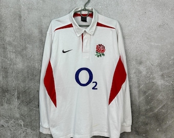 Camiseta vintage de la selección inglesa de rugby de los años 90, Nike O2, talla L