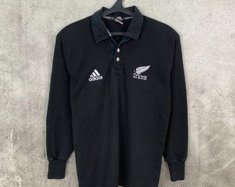 Vintage Y2K Adidas Canterbury of New Zealand Black Polo Rugby