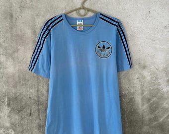 Vintage 1980's Adidas Blue Template Football Shirt Trefoil Logo Jersey Size L
