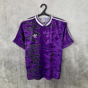 Vintage 1990-talsmall lila fotbollströja Adidas Originals tröja storlek S