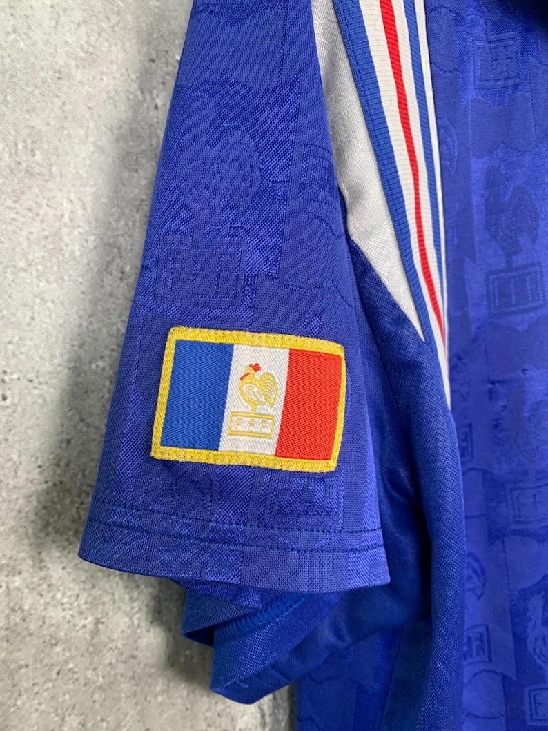 Camiseta de fútbol de la selección francesa de local, temporada 1996/1998, marca Adidas, talla M. imagen 3