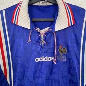 Camiseta de fútbol de la selección francesa de local, temporada 1996/1998, marca Adidas, talla M. imagen 2