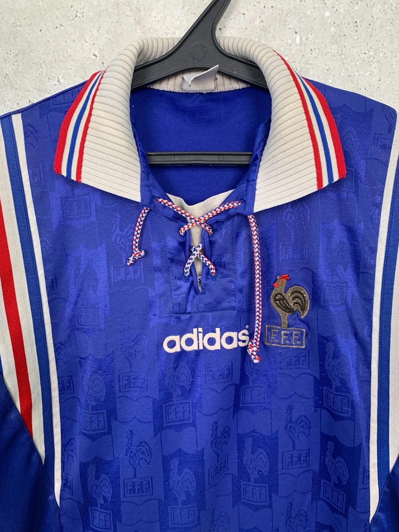 Camiseta de fútbol de la selección francesa de local, temporada 1996/1998, marca Adidas, talla M. imagen 2