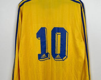 Vintage Adidas Template Jersey 1990s #10 Sweden Style Football Shirt Yellow Size L
