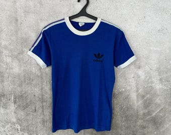 Camiseta de fútbol Adidas vintage de los años 70 y 80, color azul, talla M.