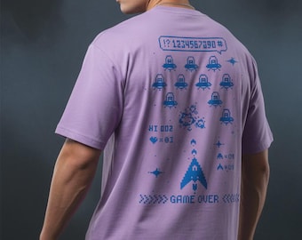 Camiseta estampada extragrande en color lila Game Over