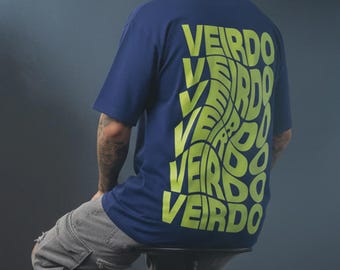 Camiseta Veirdo azul extragrande con estampado gráfico en la espalda