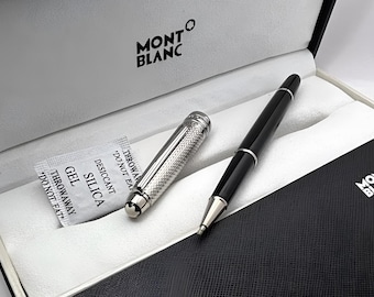 Excelente bolígrafo roller Montblanc Meisterstuck Solitaire Doue de acero inoxidable 163 negro/plata