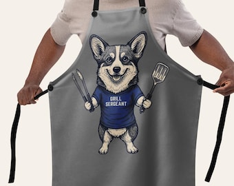 Navy Dad Gift - Grill Sergeant Corgi BBQ Apron - Funny Grilling Gift for Him