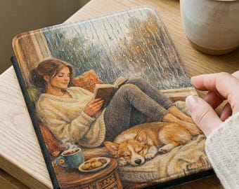 Corgi Kindle Case - Paperwhite Cover for Book Lovers - Rainy Day Reading Scene