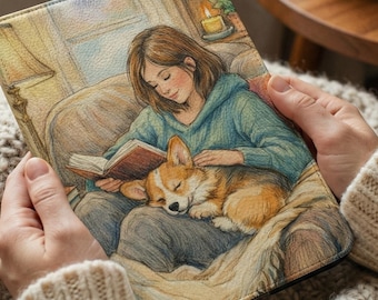 Corgi Kindle Case - Paperwhite Cover for Book Lovers - Armchair Reading Scene