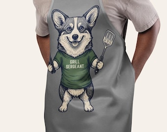 Army Dad Gift - Grill Sergeant Corgi BBQ Apron - Funny Grilling Gift for Him