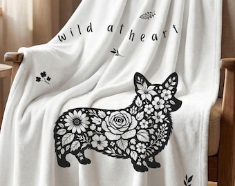 Corgi Mom Gift - Floral Corgi Blanket - Wild at Heart Dog Lover Throw
