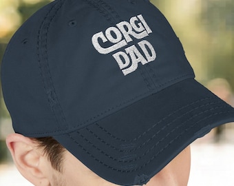 Corgi Dad Hat - Distressed Baseball Cap - Embroidered Corgi Lover Gift