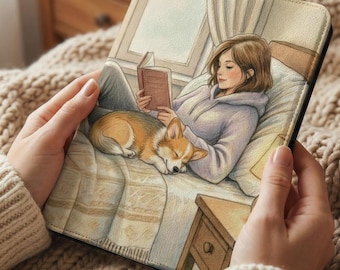 Corgi Kindle Case - Paperwhite Cover for Book Lovers - Bedtime Reading Scene