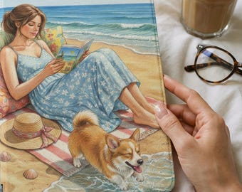 Corgi Kindle Case - Paperwhite Cover for Book Lovers - Beach Reading Scene
