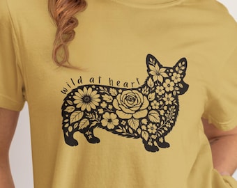 Corgi Mom Gift - Floral Corgi Shirt - Botanical Dog Lover Tee