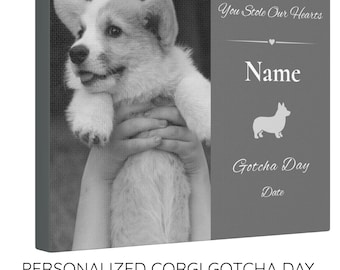 Gotcha Day Gift - Personalized Corgi Canvas - Custom Dog Adoption Wall Art