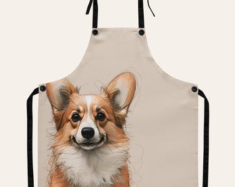 Corgi Apron - Sketched Corgi Baking Apron - Corgi Lover Gift