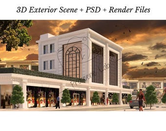 Realistic Facade 3D Visualization Scene | 3ds Max + PSD