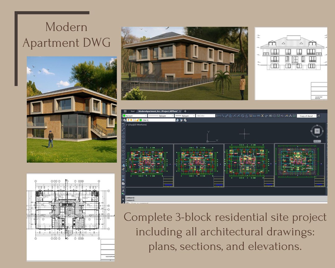 Building Cad Project Example Modern Apartment Building Autocad Project | Floor Plans, Sections (DWG ...