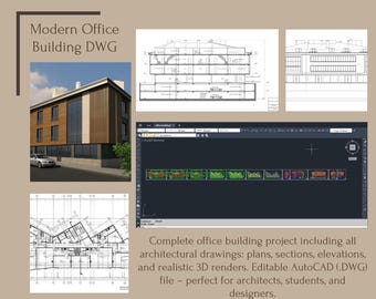 Modern Office Building DWG + Facade Alternatives | Full Drawing Set