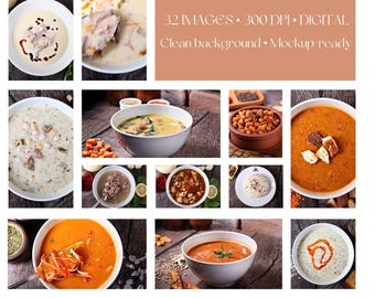Soup & Meal Photography Set- Mockup Ready,  Studio Light Food Images (Digital Download)