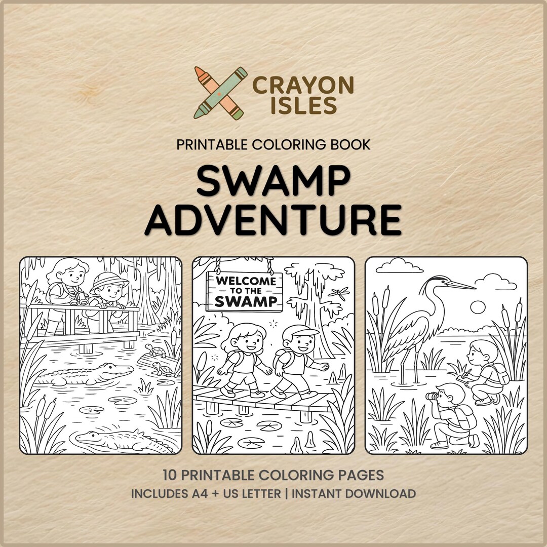 Swamp Adventure Coloring Pages for Kids | Printable Animals & Nature ...