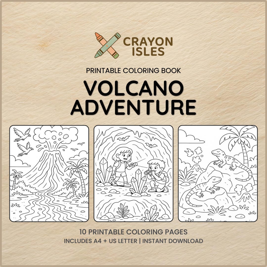 Volcano Adventure Coloring Pages for Kids | Printable Animals & Island ...