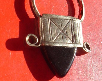 Niger Tuareg tarnished hand engraved BLACK agate triangle pendant  L35 mm