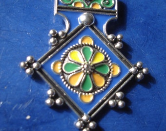 Moroccan Tuareg style cross enamel BLUE pendant or keyring L44 mm