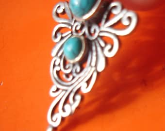 Moroccan hand made turquoise filigree earring or pendant L35 mm